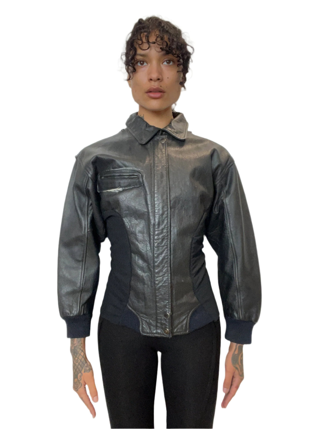 1/1 SMV PATCH JACKET IN BLACK LEATHER & MESH