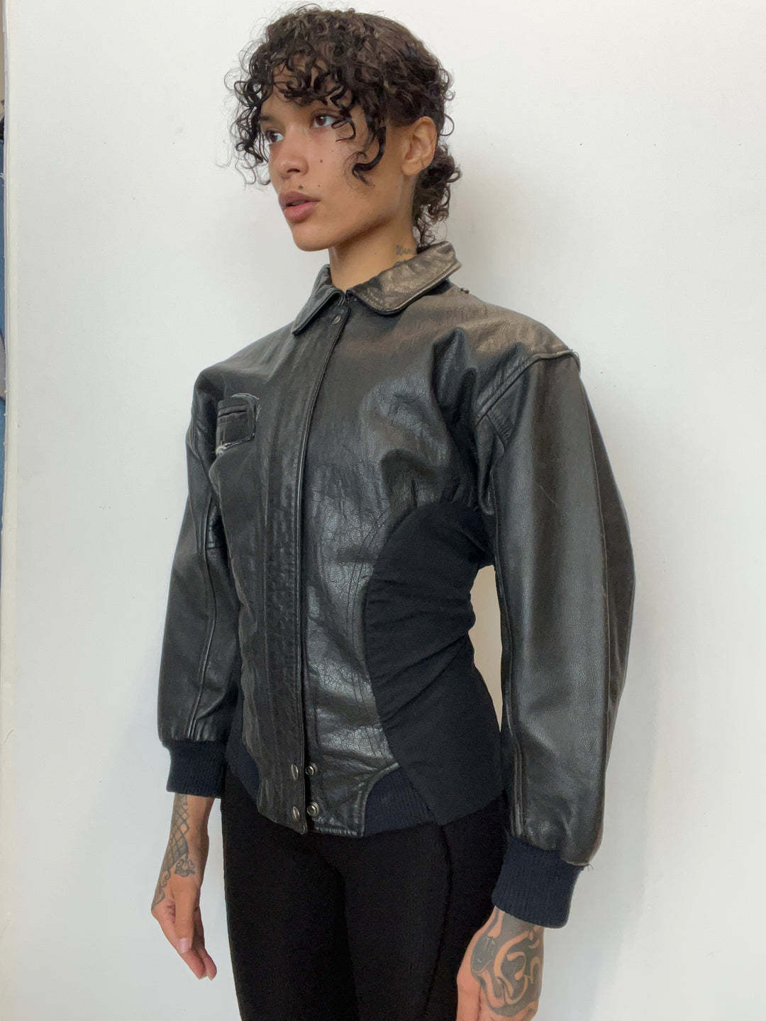 1/1 SMV PATCH JACKET IN BLACK LEATHER & MESH