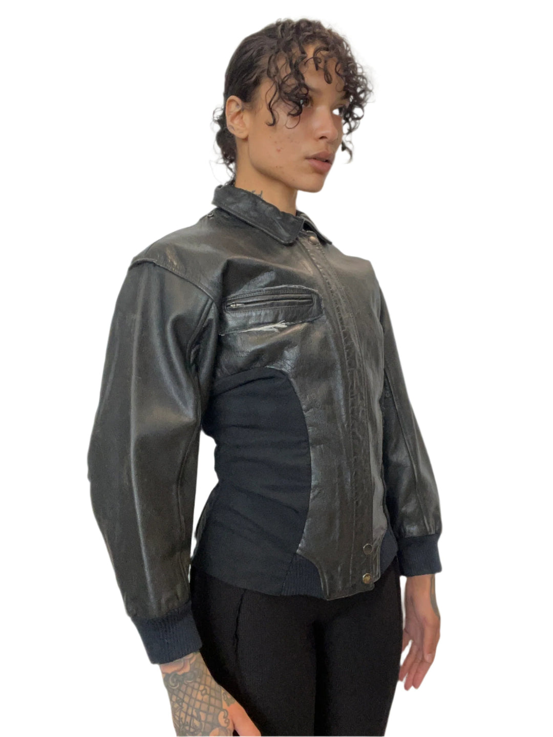 1/1 SMV PATCH JACKET IN BLACK LEATHER & MESH