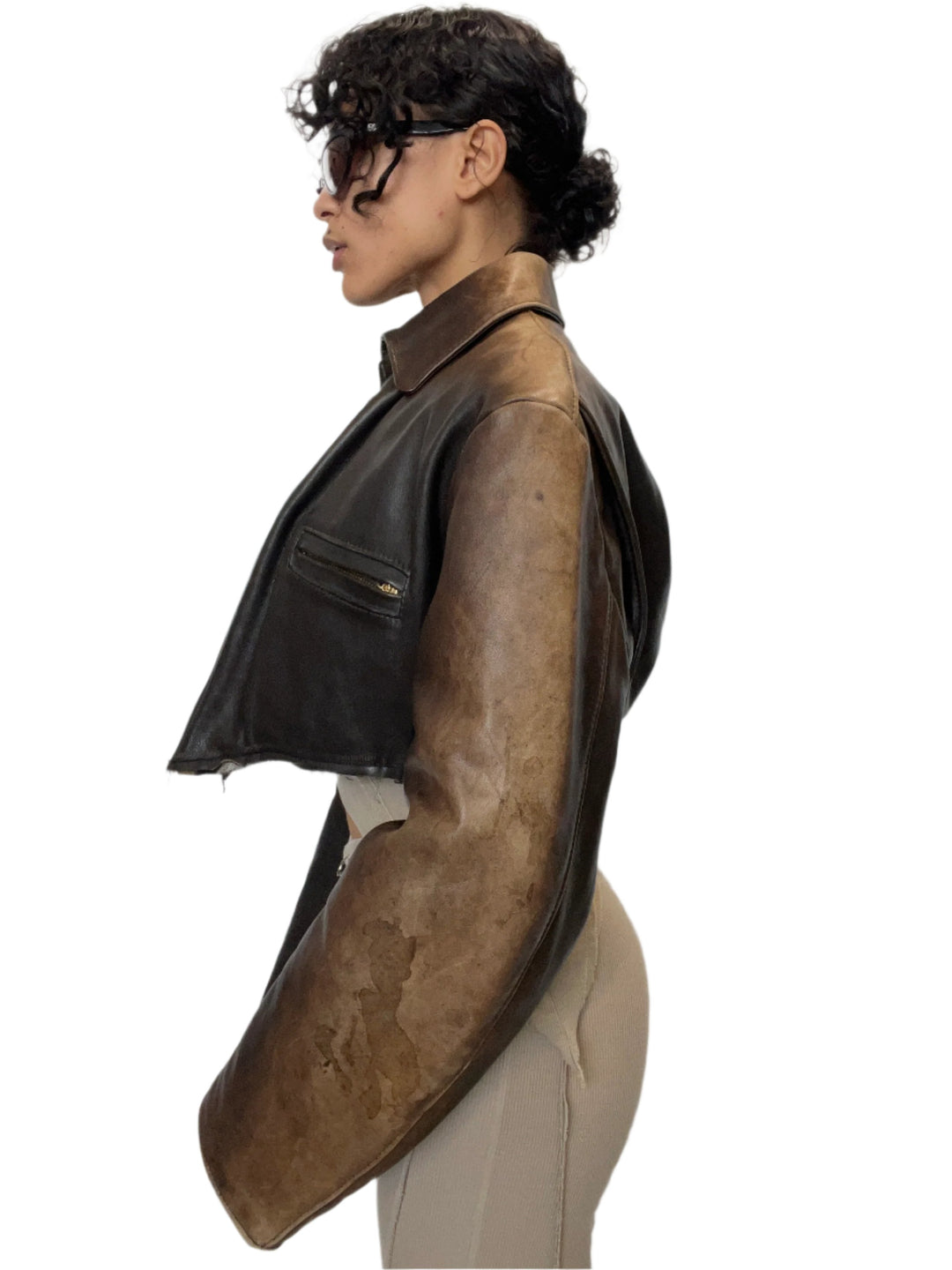 1/1 SMV V CUT JACKET IN BROWN LEATHER