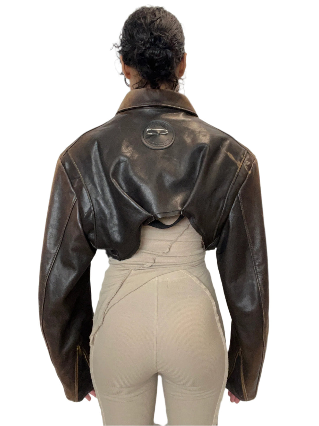 1/1 SMV V CUT JACKET IN BROWN LEATHER