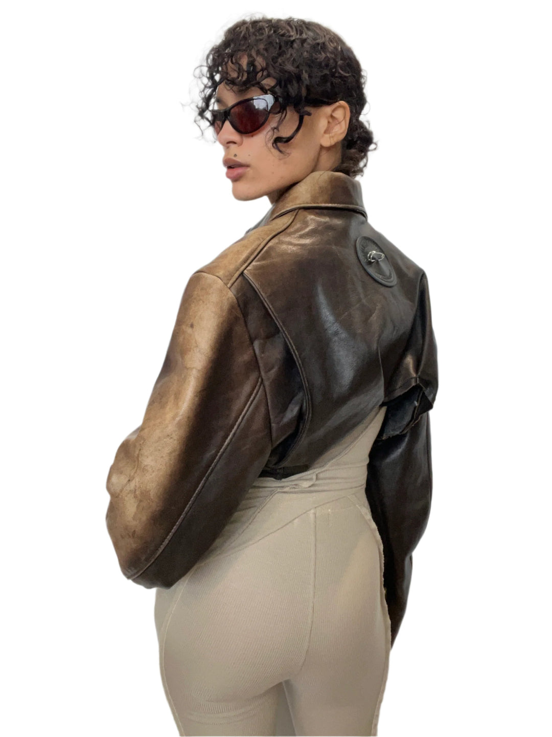 1/1 SMV V CUT JACKET IN BROWN LEATHER