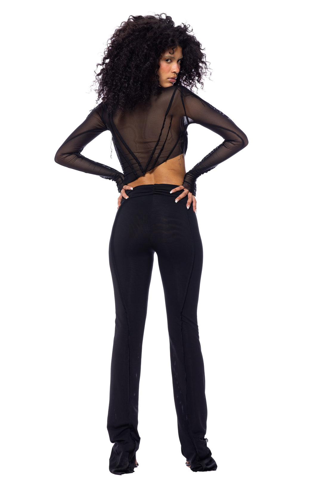 ASYMMETRIC LONG SLEEVE TEE IN BLACK ECO MESH