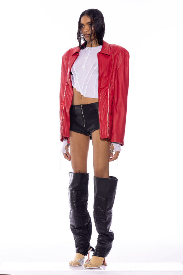 1/1 SMV RED LEATHER OPEN SEAM JACKET