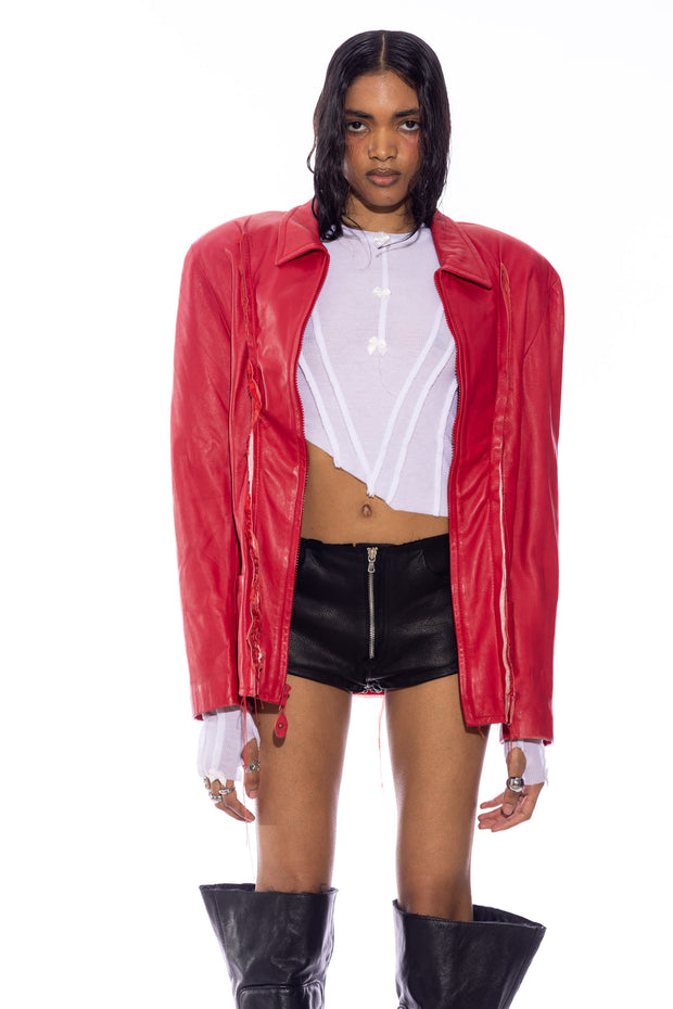1/1 SMV RED LEATHER OPEN SEAM JACKET