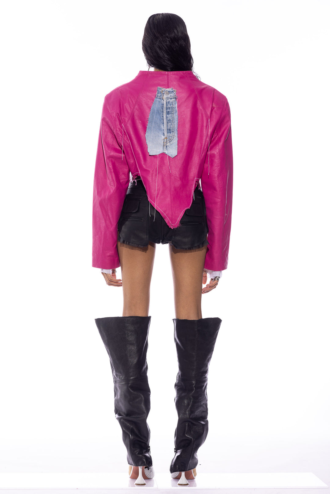 1/1 SMV PINK LEATHER V CUT JACKET