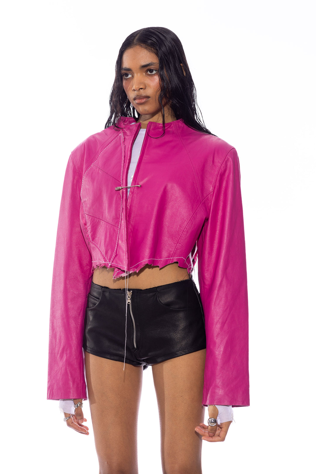 1/1 SMV PINK LEATHER V CUT JACKET