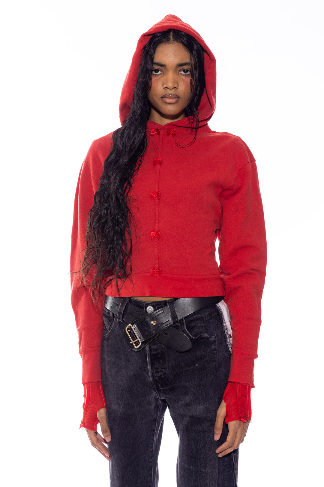 MINI BOW HOODIE IN RED TERRY