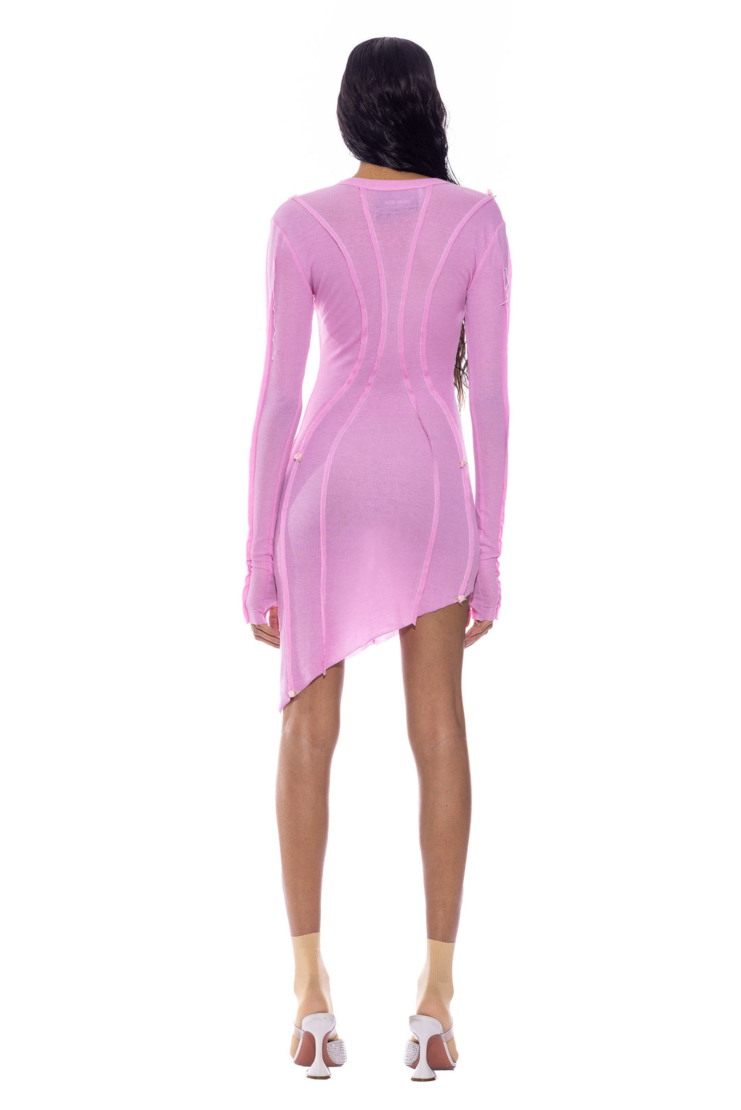 ASYMMETRIC ROSE DRESS IN PINK RIB