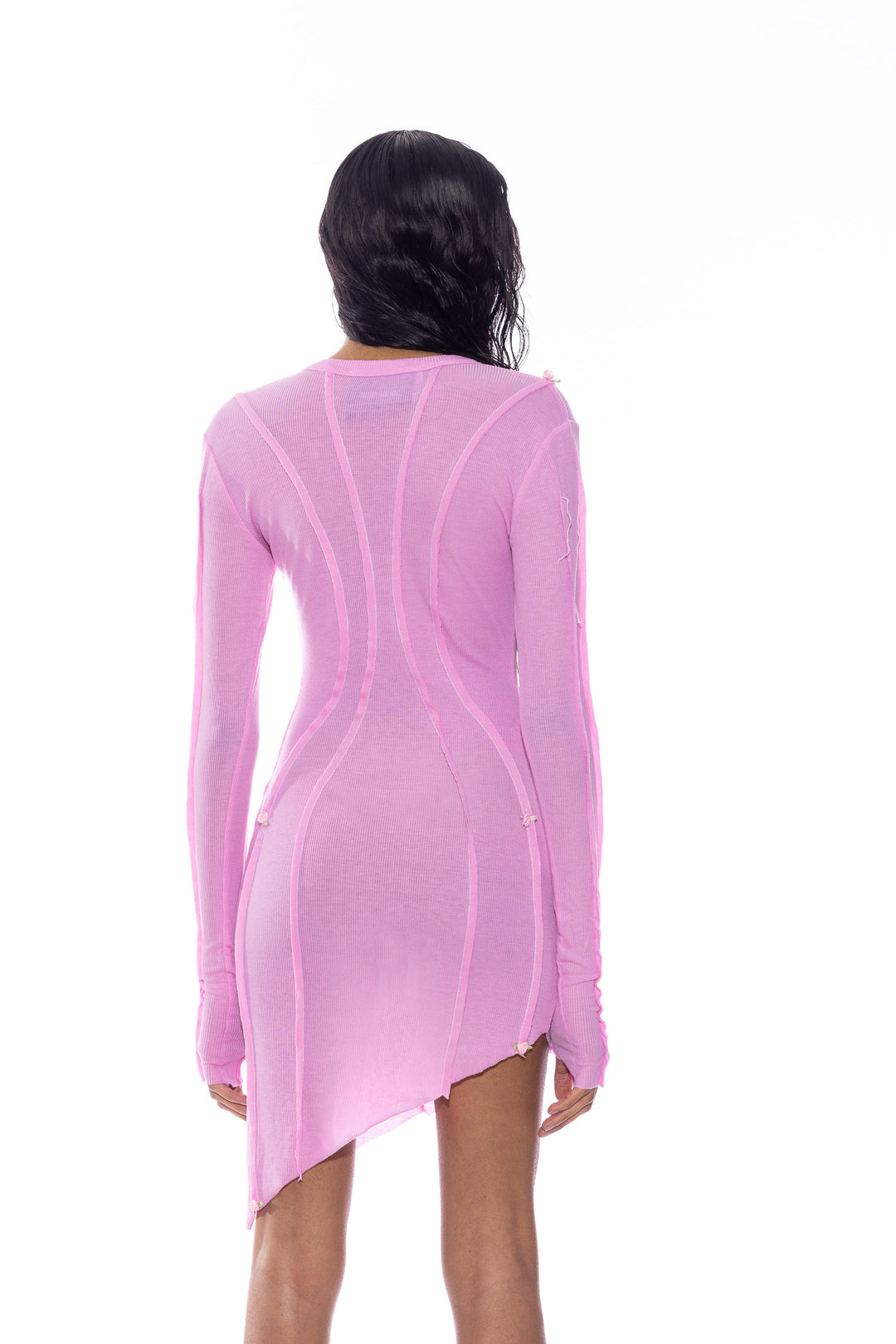 ASYMMETRIC ROSE DRESS IN PINK RIB