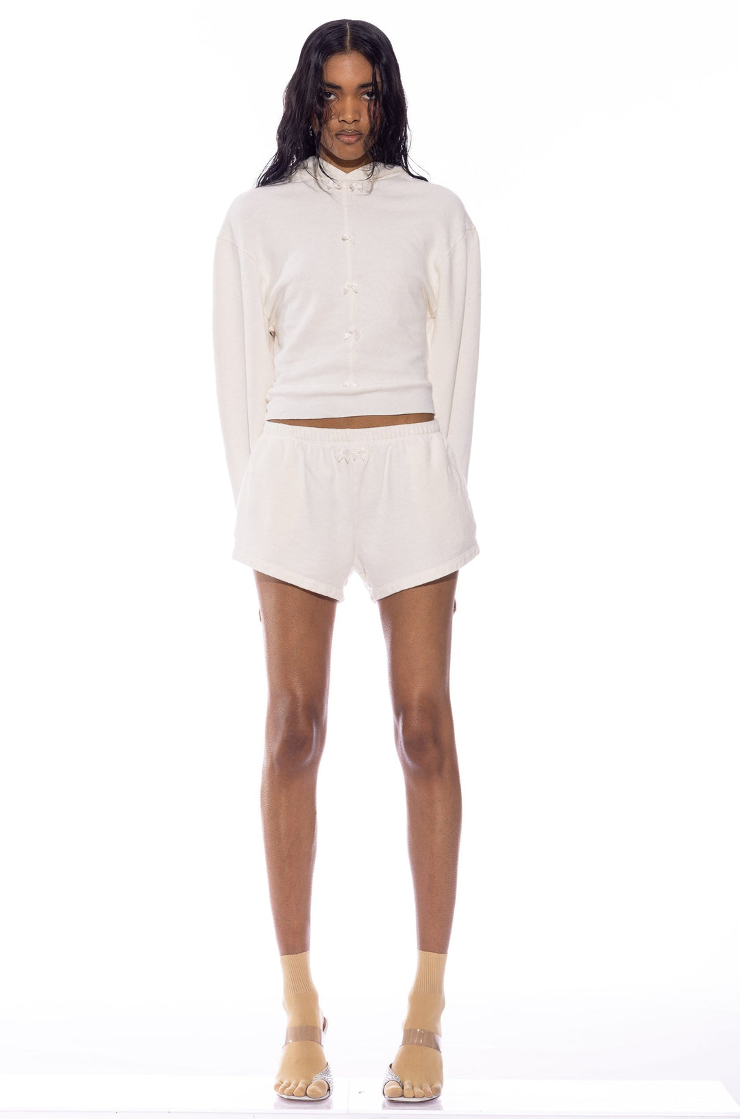 MINI BOW SWEATSHORTS IN WHITE TERRY