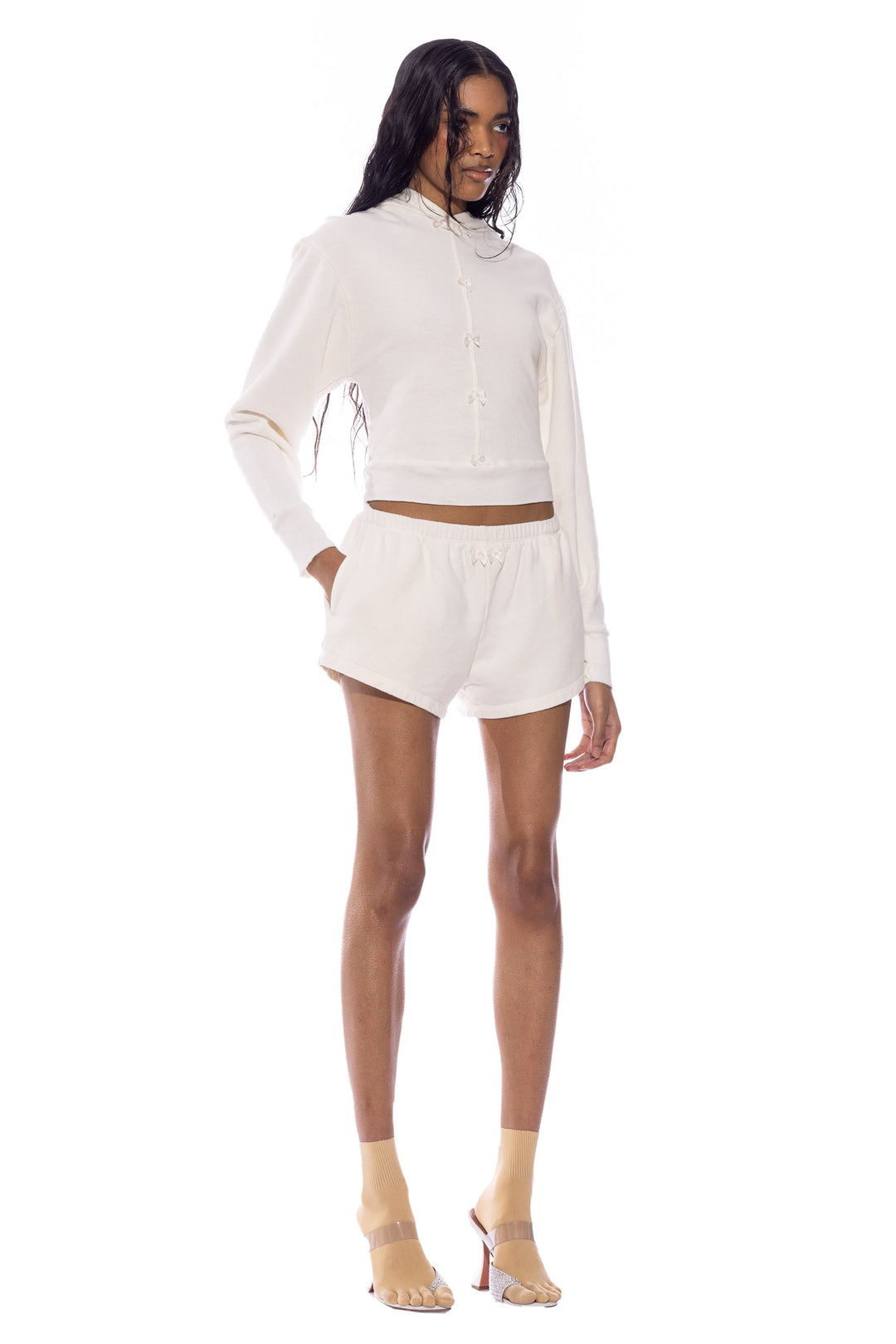 MINI BOW SWEATSHORTS IN WHITE TERRY