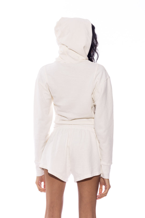 MINI BOW HOODIE IN WHITE TERRY