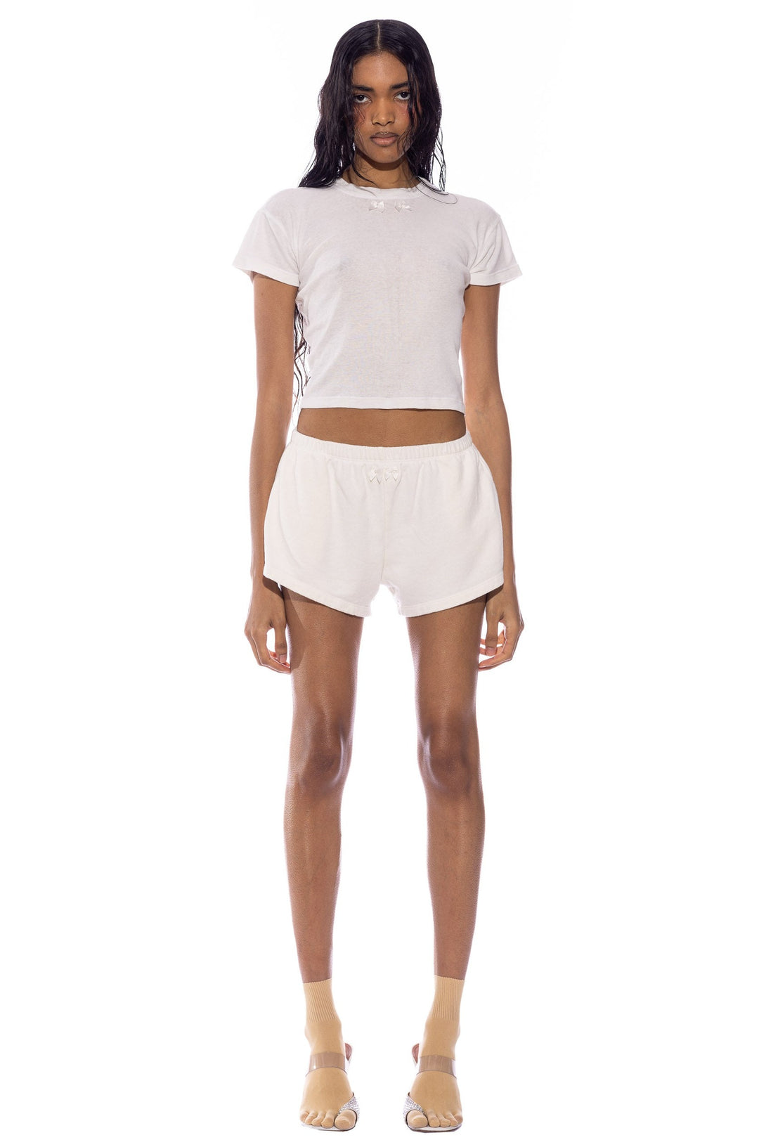 MINI BOW SWEATSHORTS IN WHITE TERRY