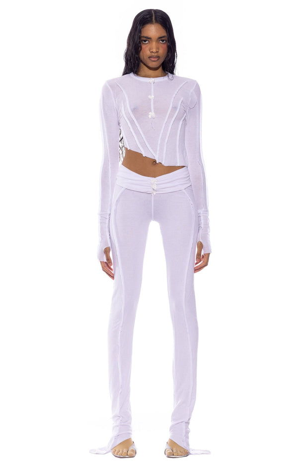 FOLD OVER BOW PANT IN WHITE ECO RIB