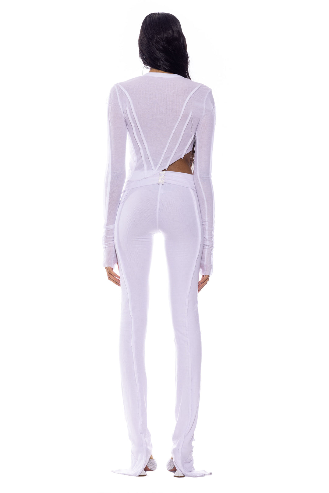 FOLD OVER BOW PANT IN WHITE ECO RIB