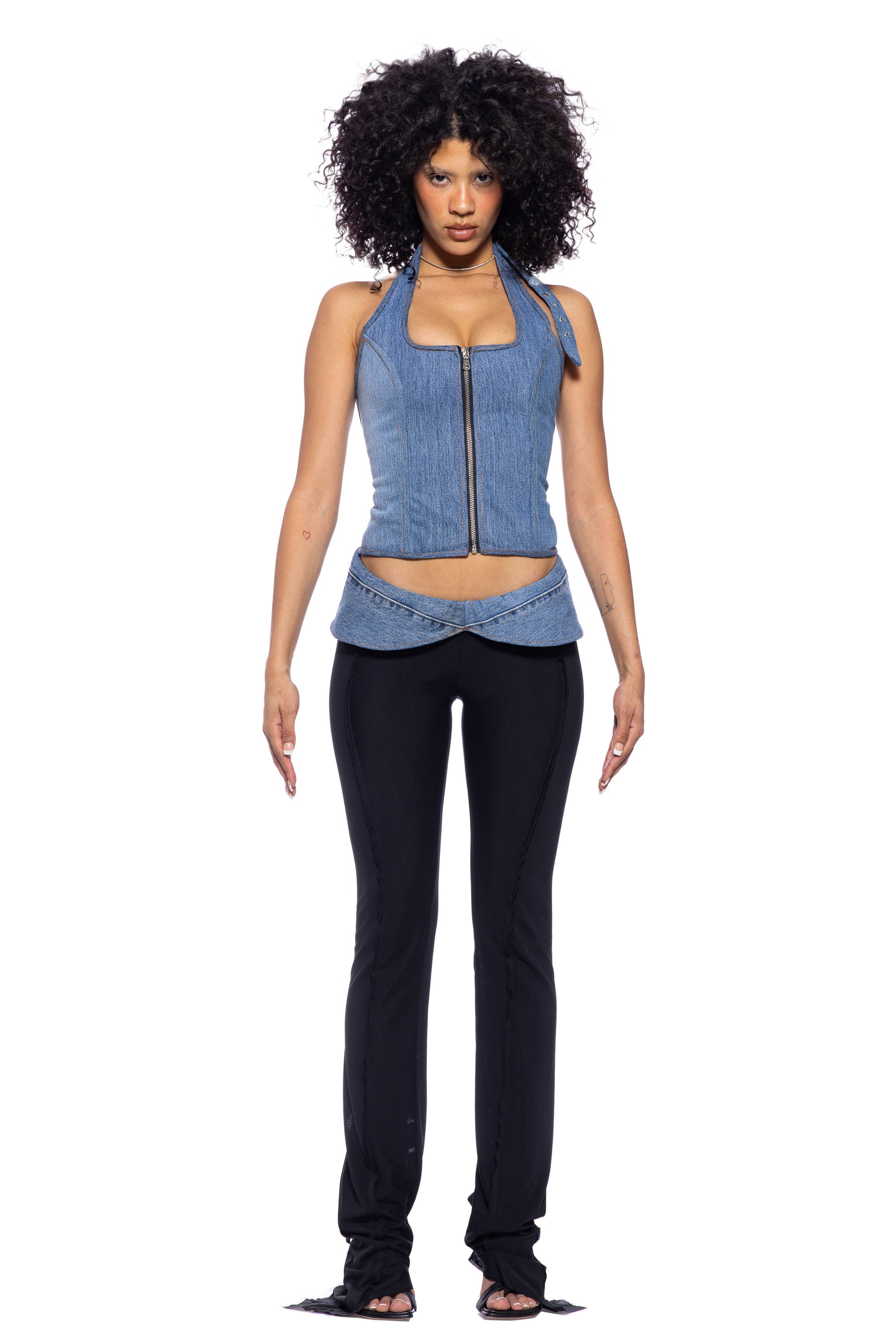 Sami Miro Vintage - FOLD OVER PANTS IN VINTAGE BLUE DENIM
