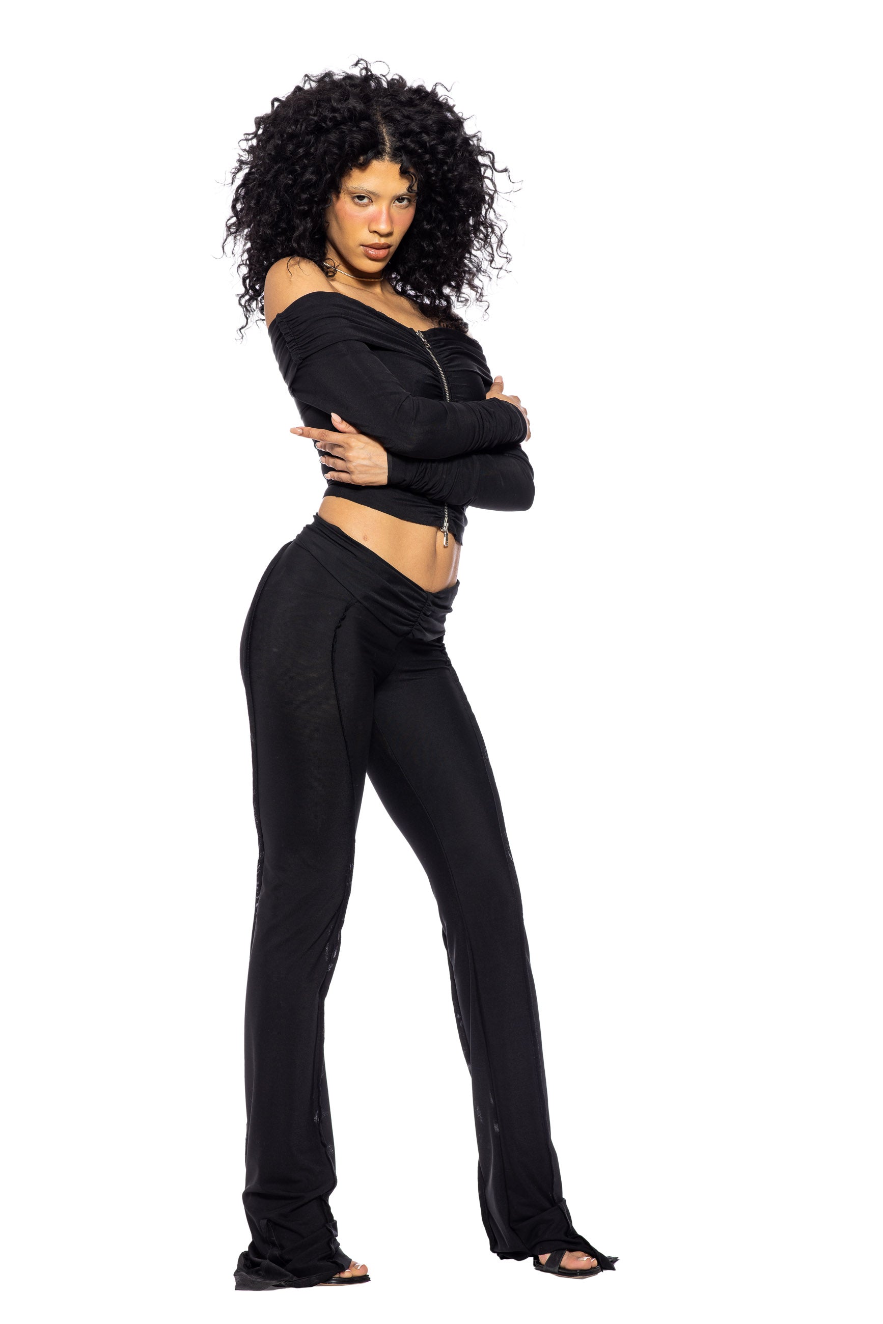 Sami Miro Vintage - FOLD OVER PANTS IN BLACK ECO MESH – SAMI MIRO