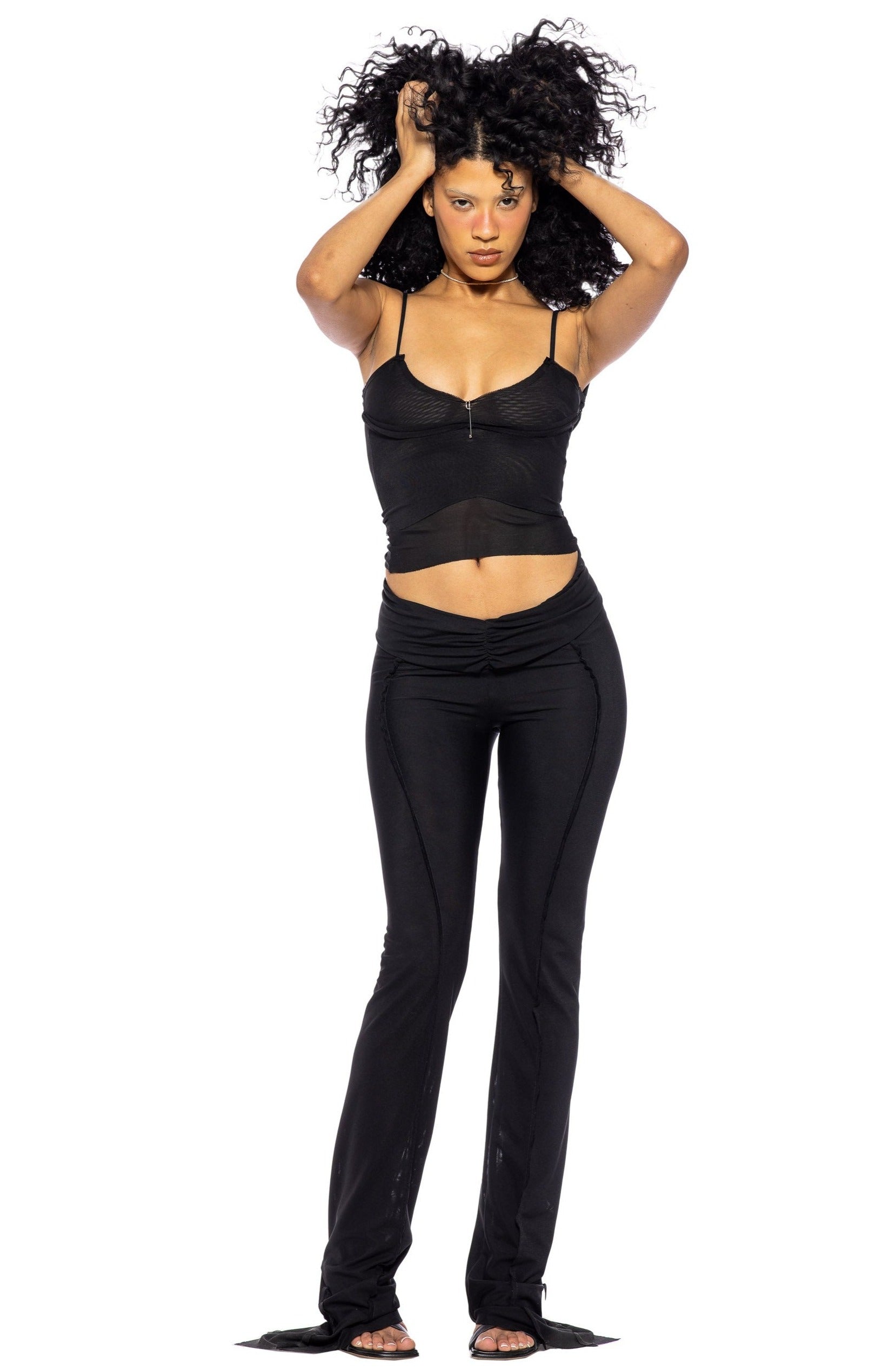 Sami Miro Vintage - FOLD OVER PANTS IN BLACK ECO MESH – SAMI MIRO