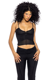 LOW BACK DOUBLE LAYER TANK IN BLACK ECO MESH