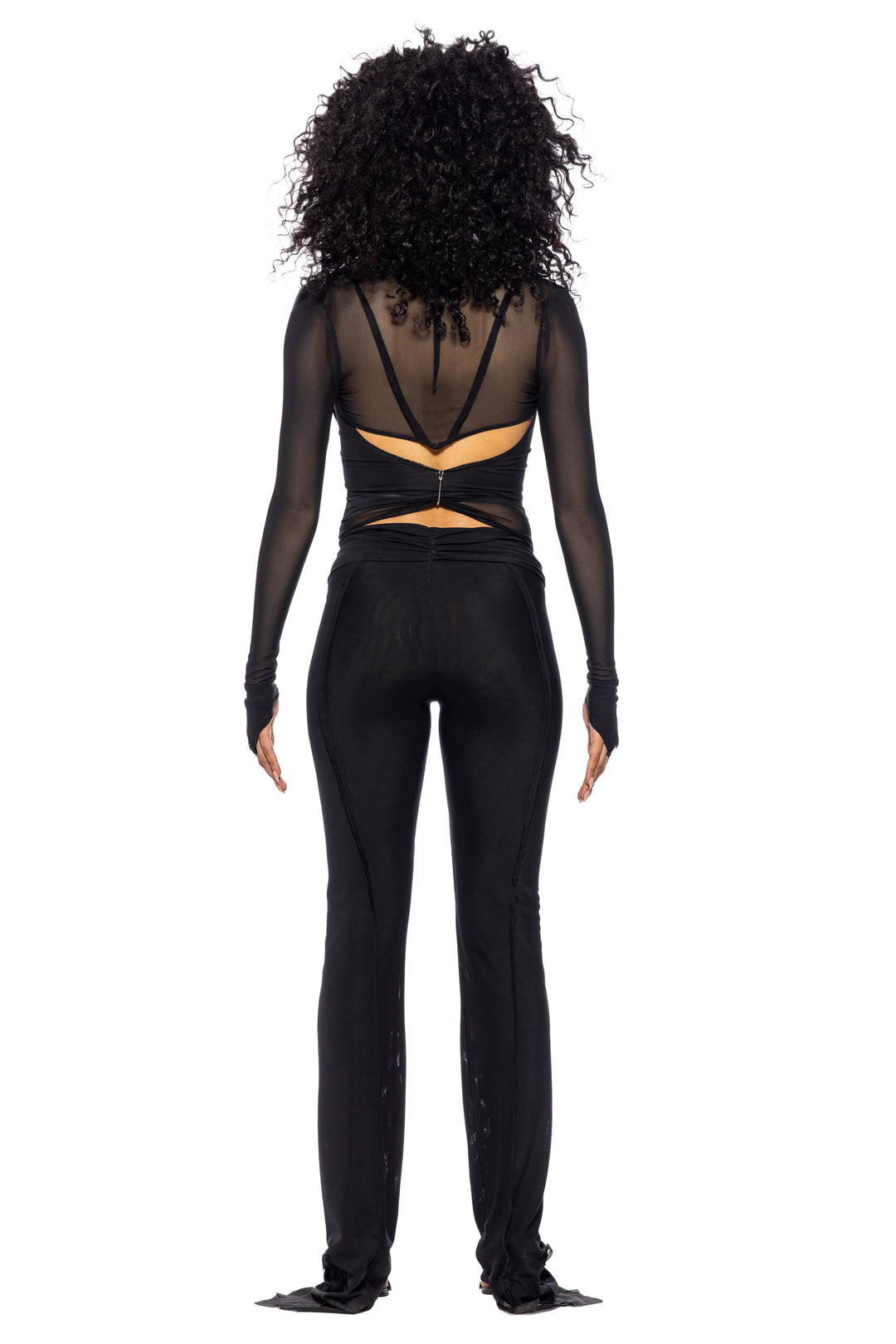 V CUT SHRUG IN BLACK ECO MESH