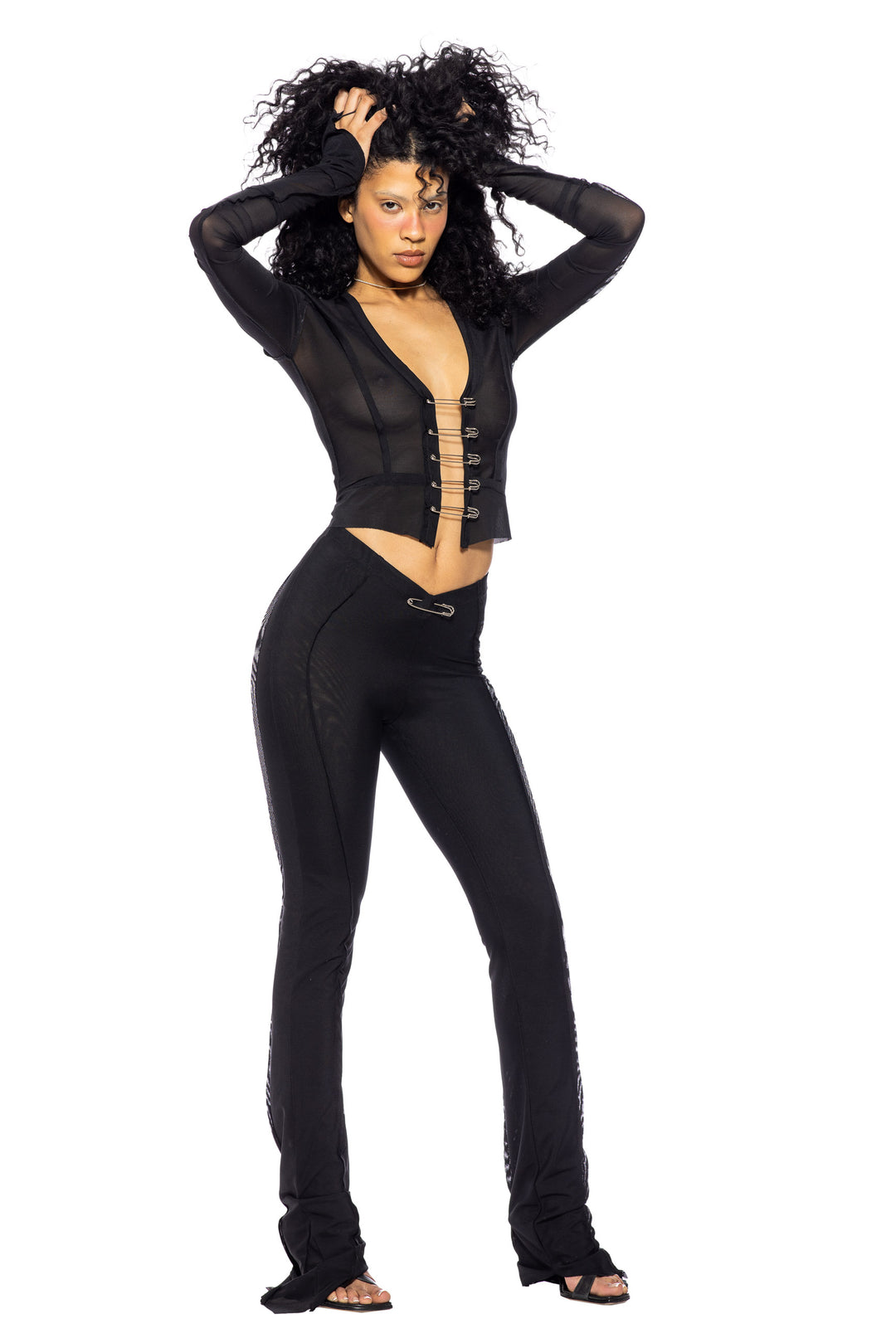 ASYMMETRIC PANTS IN BLACK ECO MESH