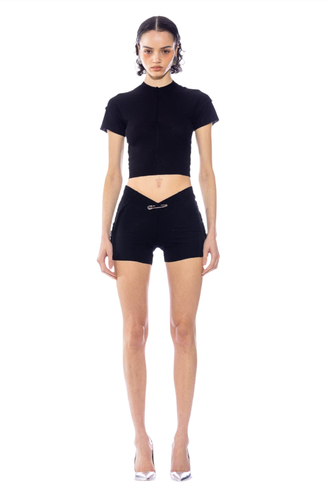 OPEN SEAM MINI SHORT IN BLACK RIB