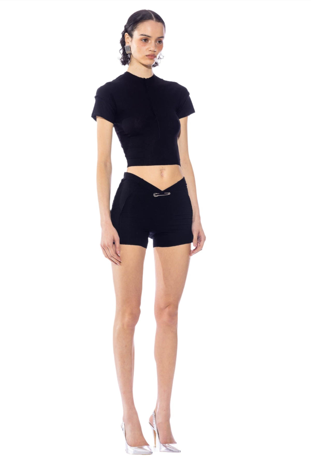 OPEN SEAM MINI SHORT IN BLACK RIB