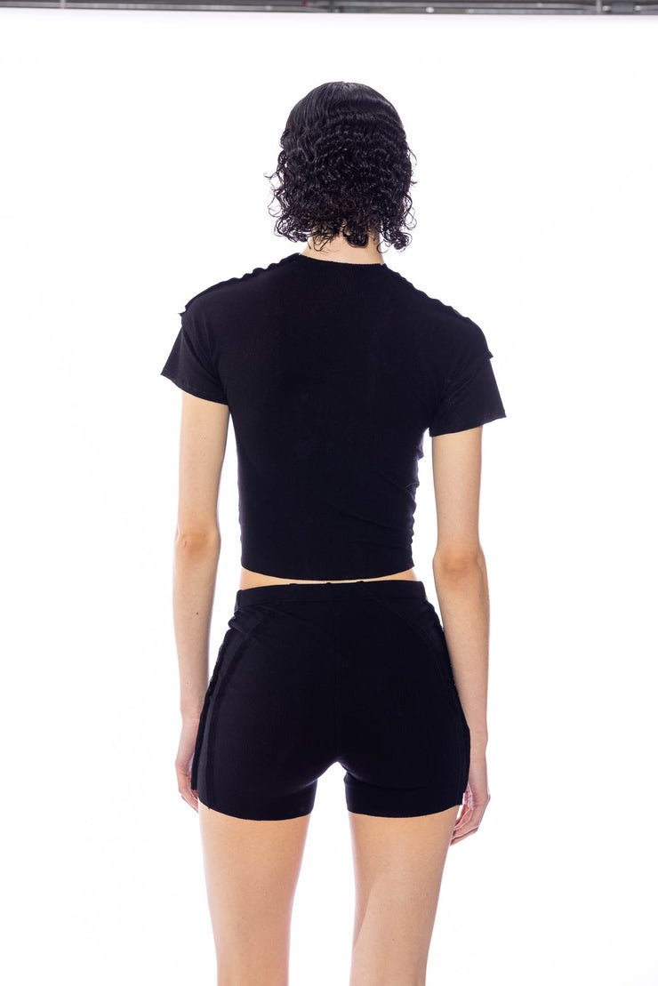 OPEN SEAM MINI SHORT IN BLACK RIB