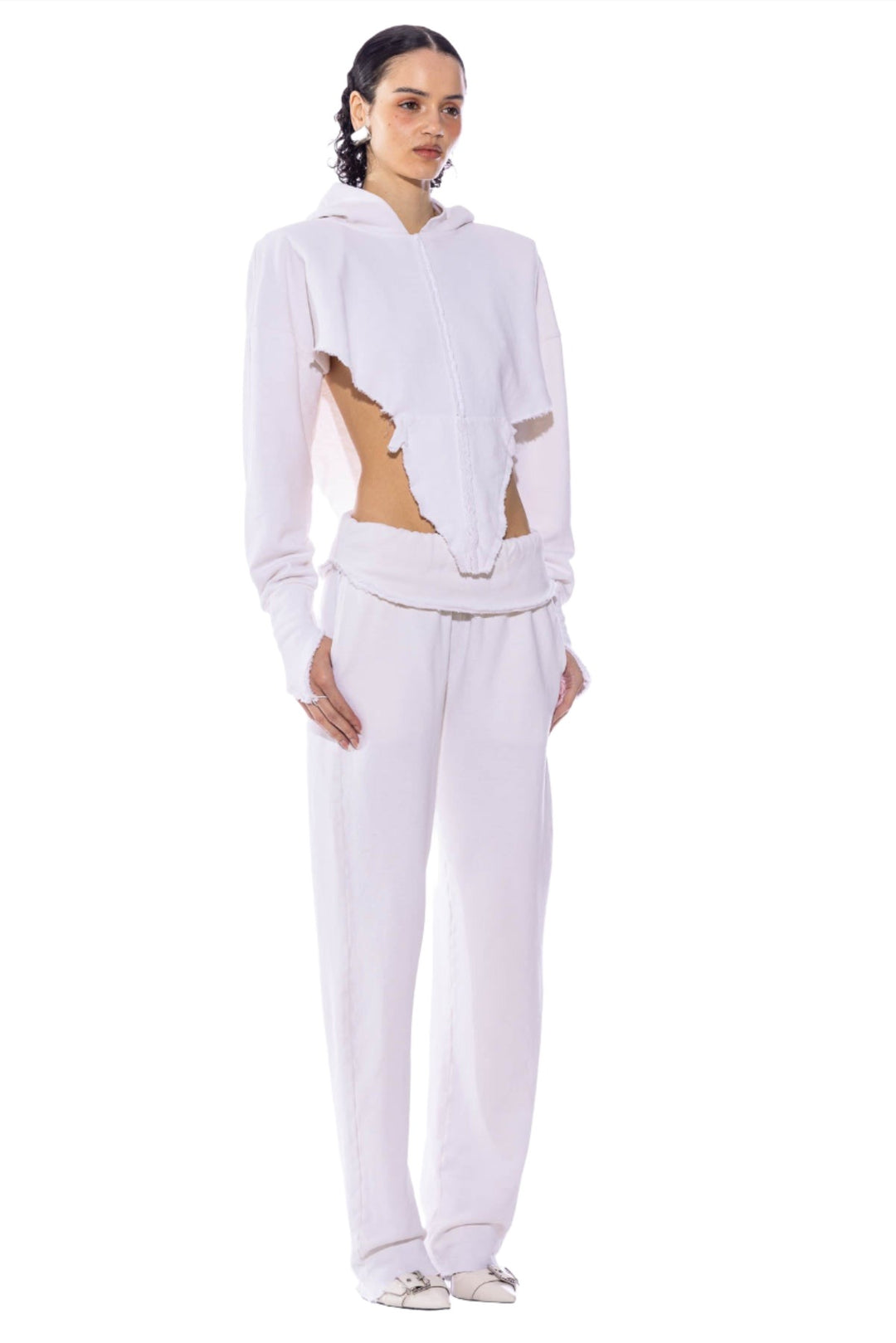 FOLD OVER SWEATPANTS IN WHITE TERRY