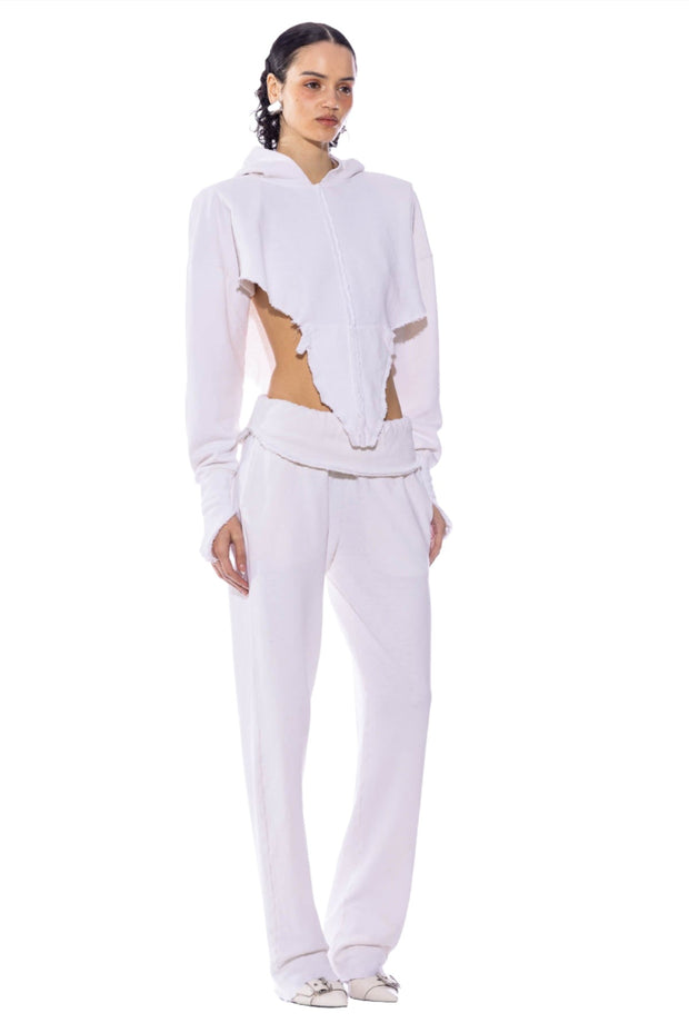 FOLD OVER SWEATPANTS IN WHITE TERRY