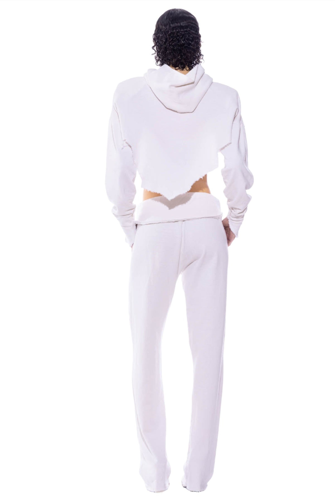 V CUT HOODIE IN WHITE TERRY