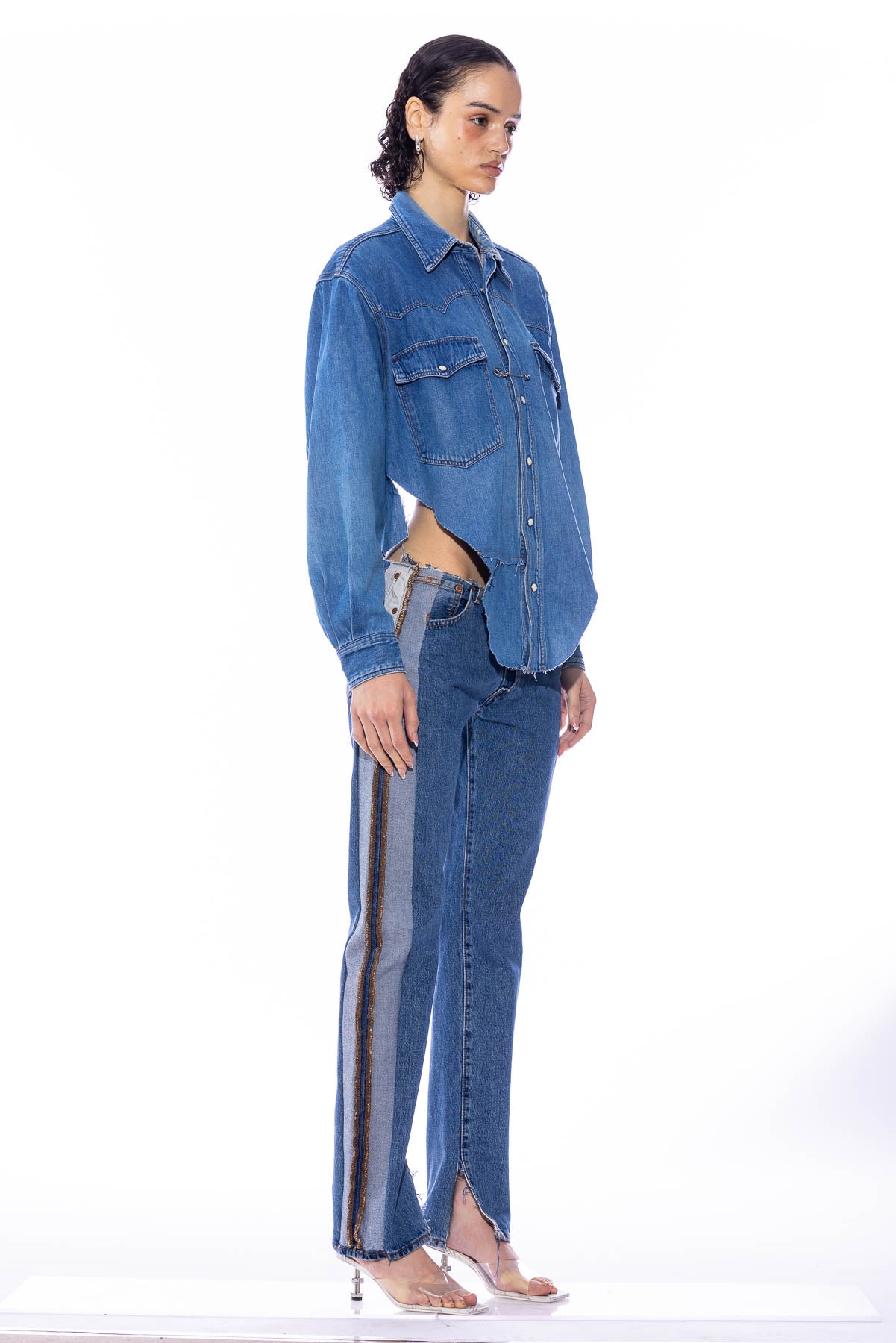 Sami Miro Vintage - V CUT SAFETY PIN BLOUSE IN VINTAGE DENIM