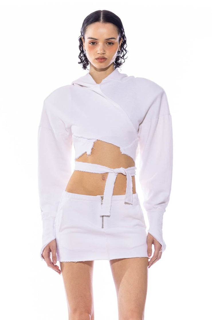 WRAP HOODIE IN WHITE TERRY