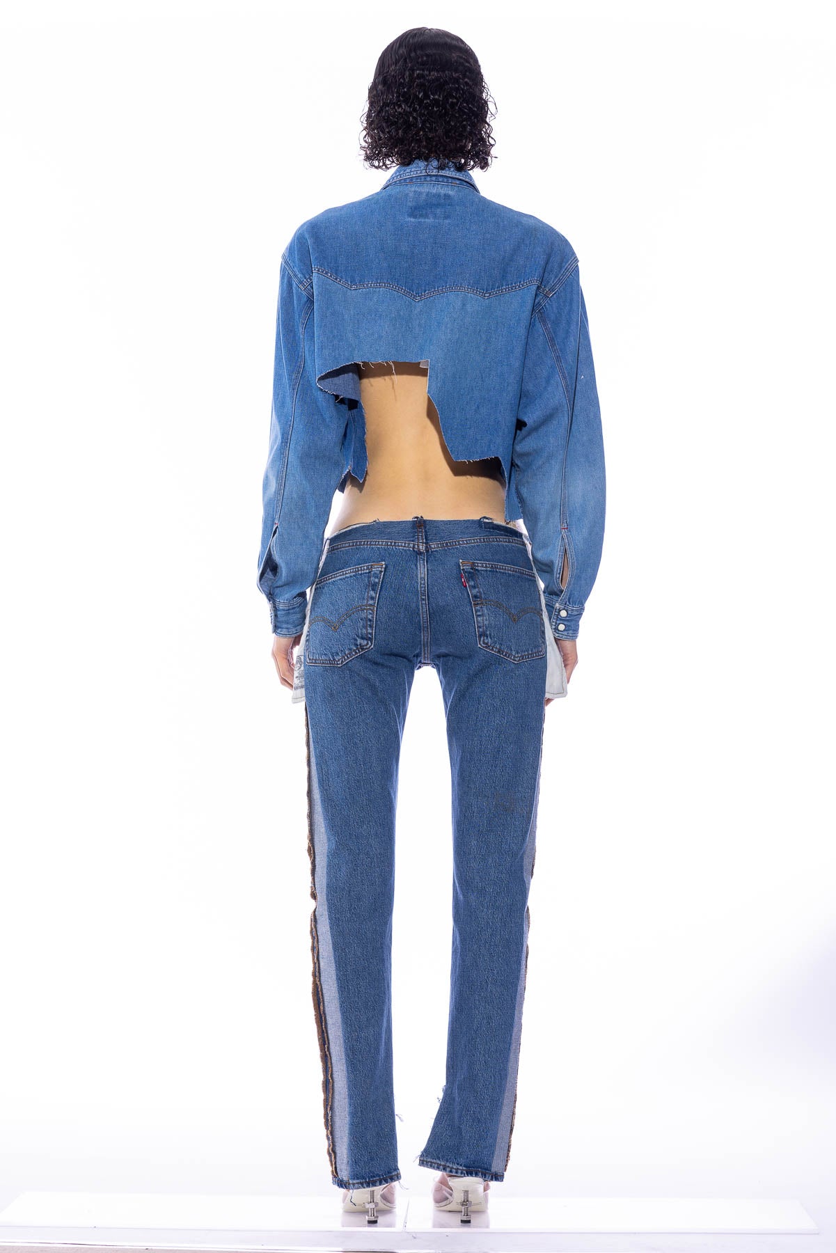 Sami Miro Vintage - V CUT SAFETY PIN BLOUSE IN VINTAGE DENIM