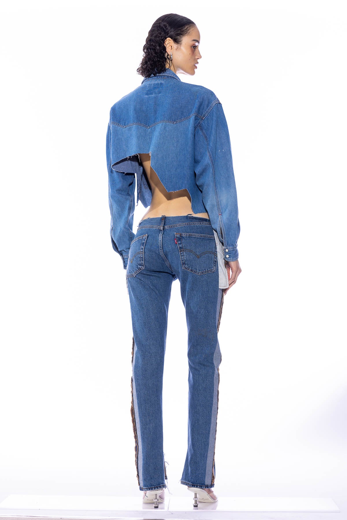 Sami Miro Vintage - V CUT SAFETY PIN BLOUSE IN VINTAGE DENIM
