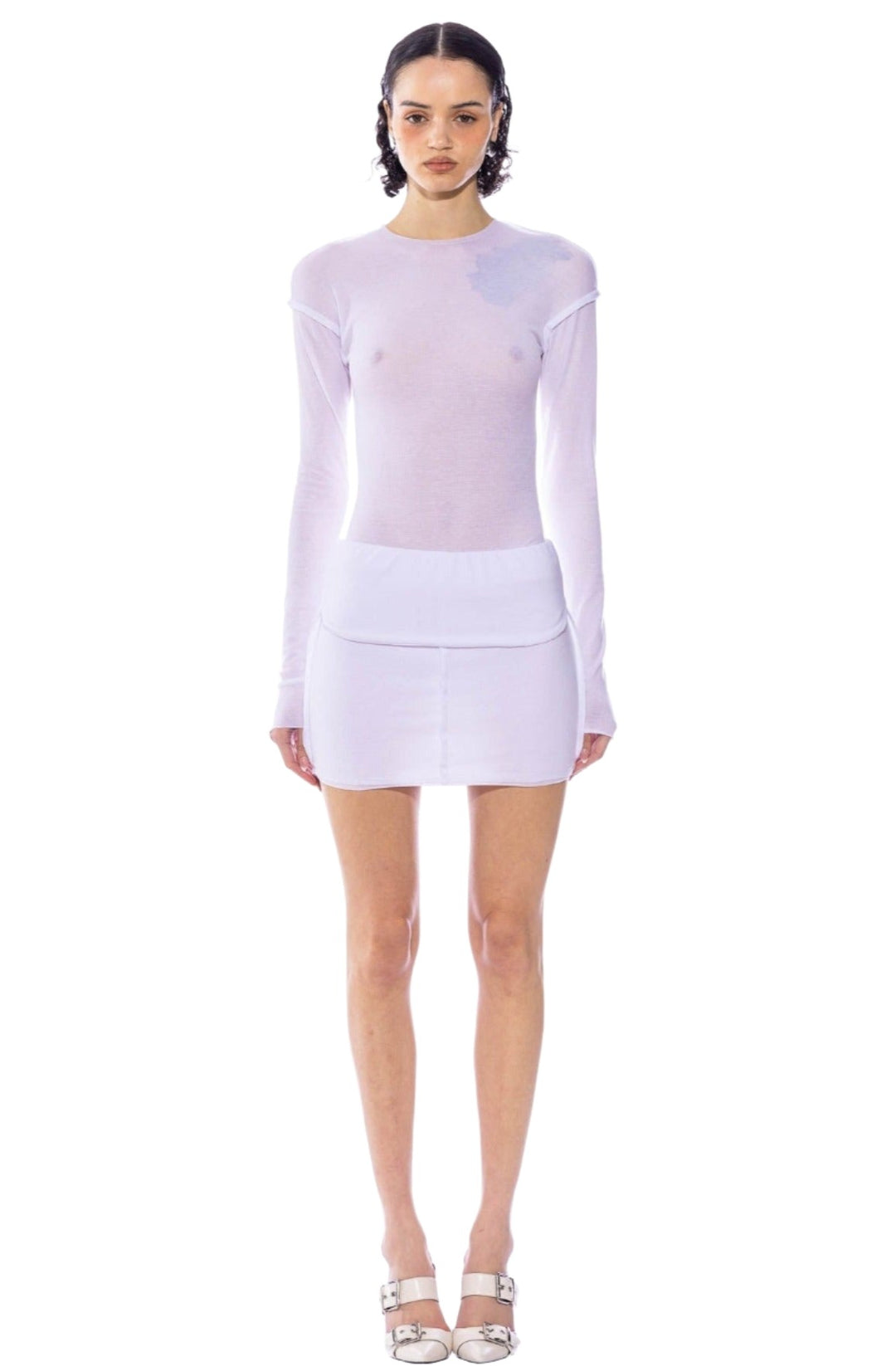 FOLD OVER MINI SKIRT IN WHITE RIB