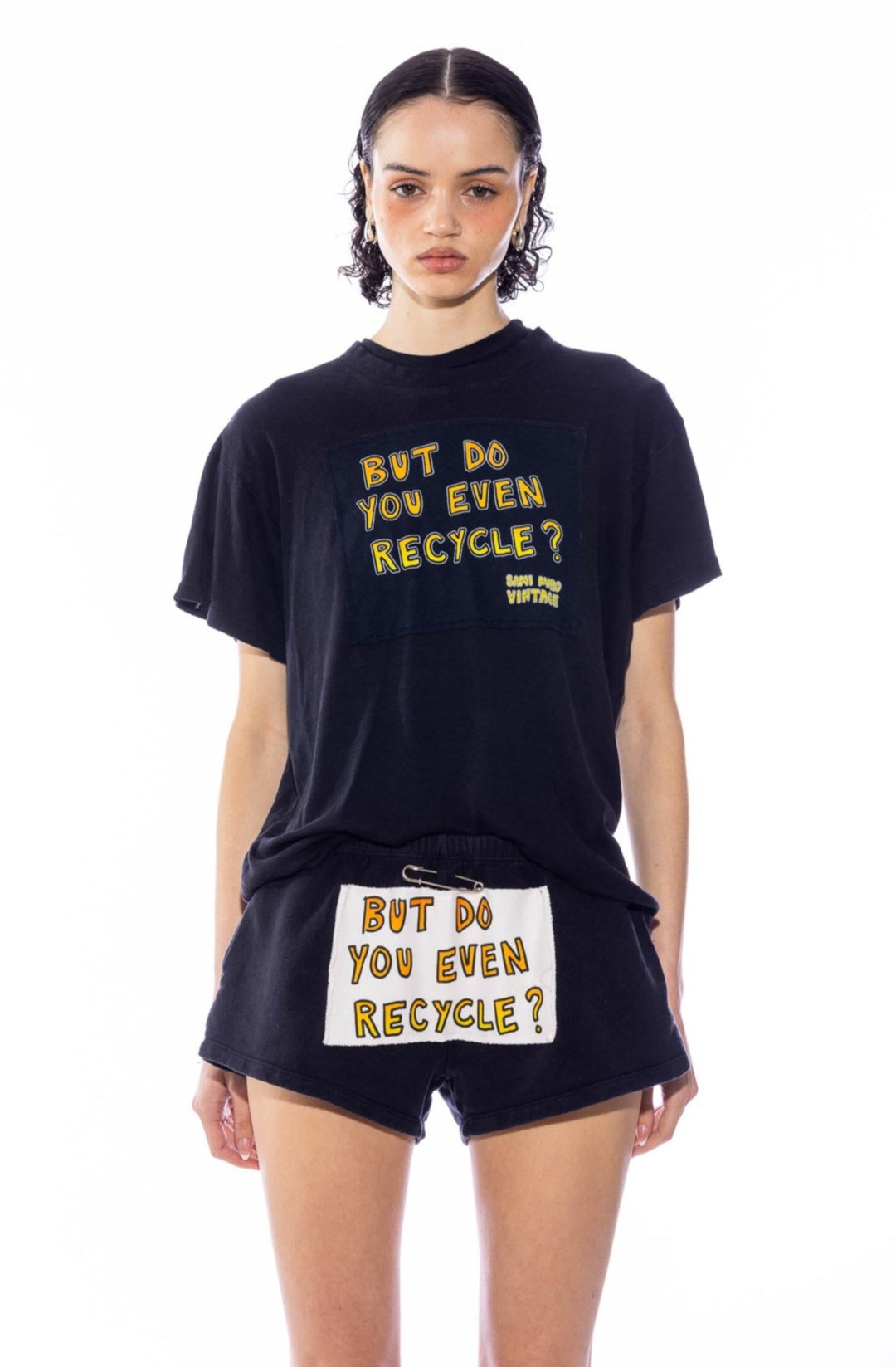 “DO YOU EVEN RECYCLE?” PATCH LOOSE TEE IN BLACK