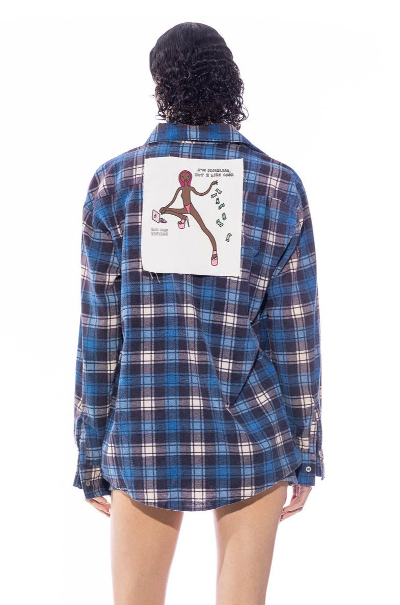 1/1 SMV “I LIKE CASH” PATCH FLANNEL IN BLUE