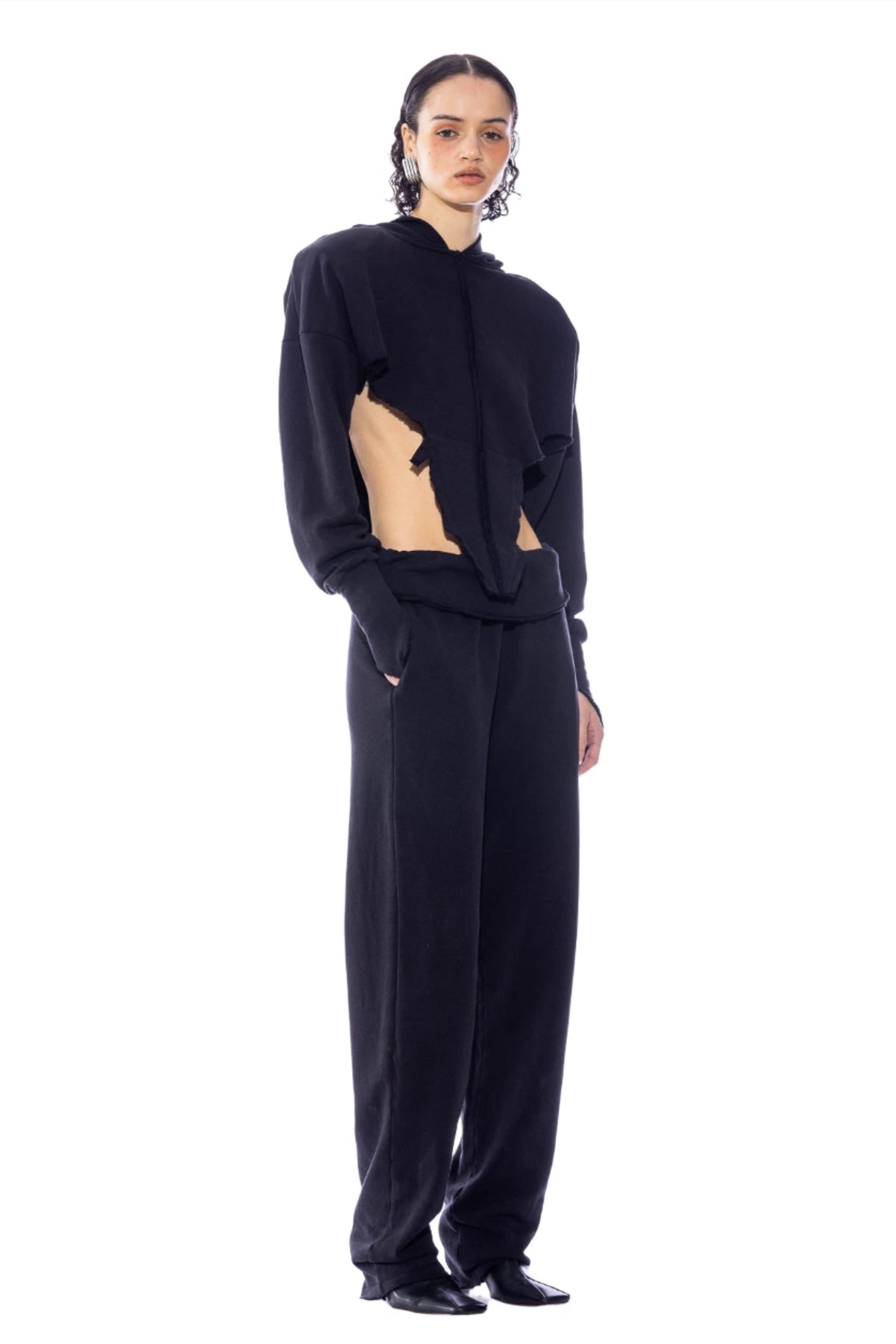 Sami Miro Vintage - VFOLD OVER SWEATPANTS IN BLACK TERRY