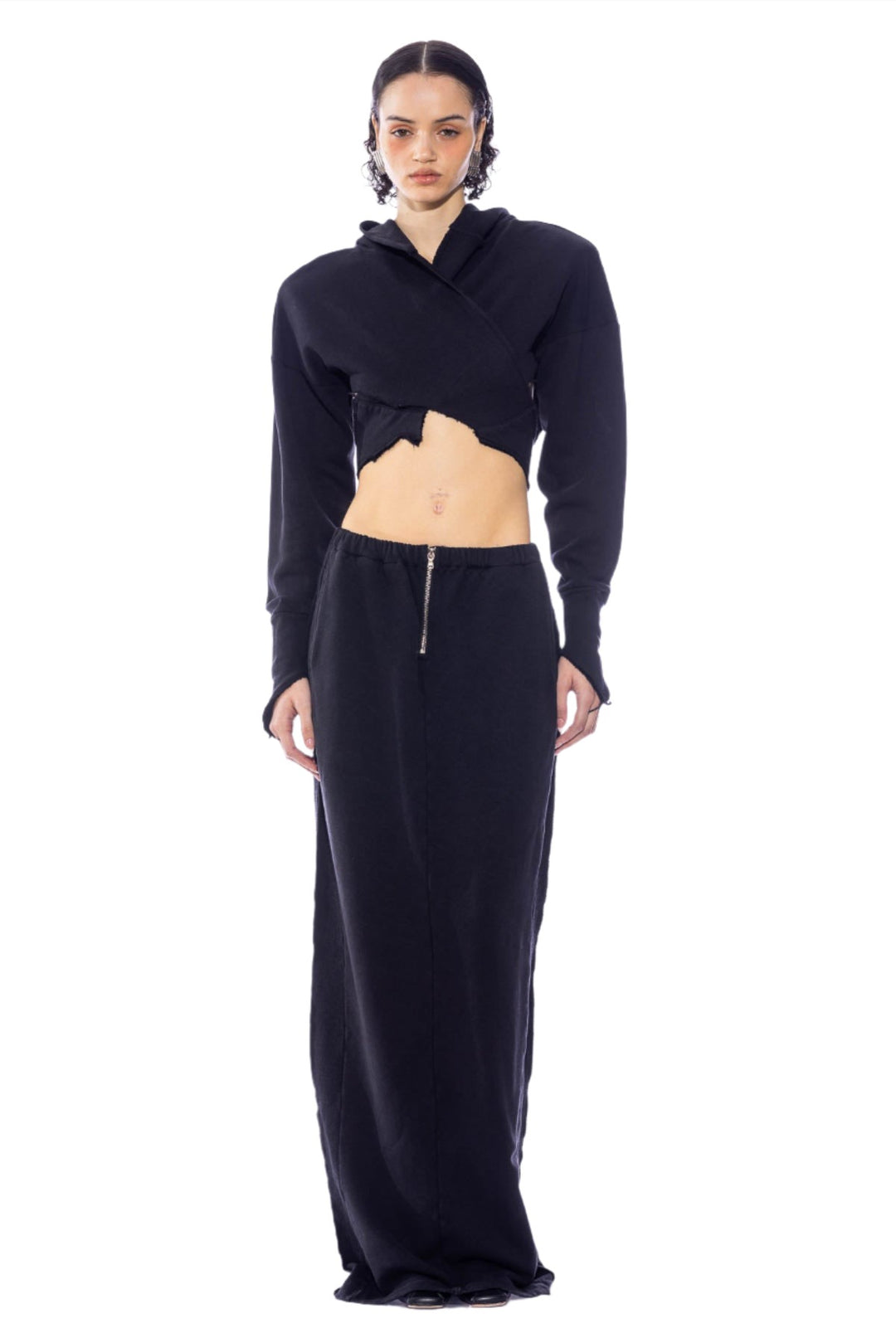 PORTERHOUSE MAXI SKIRT IN BLACK TERRY