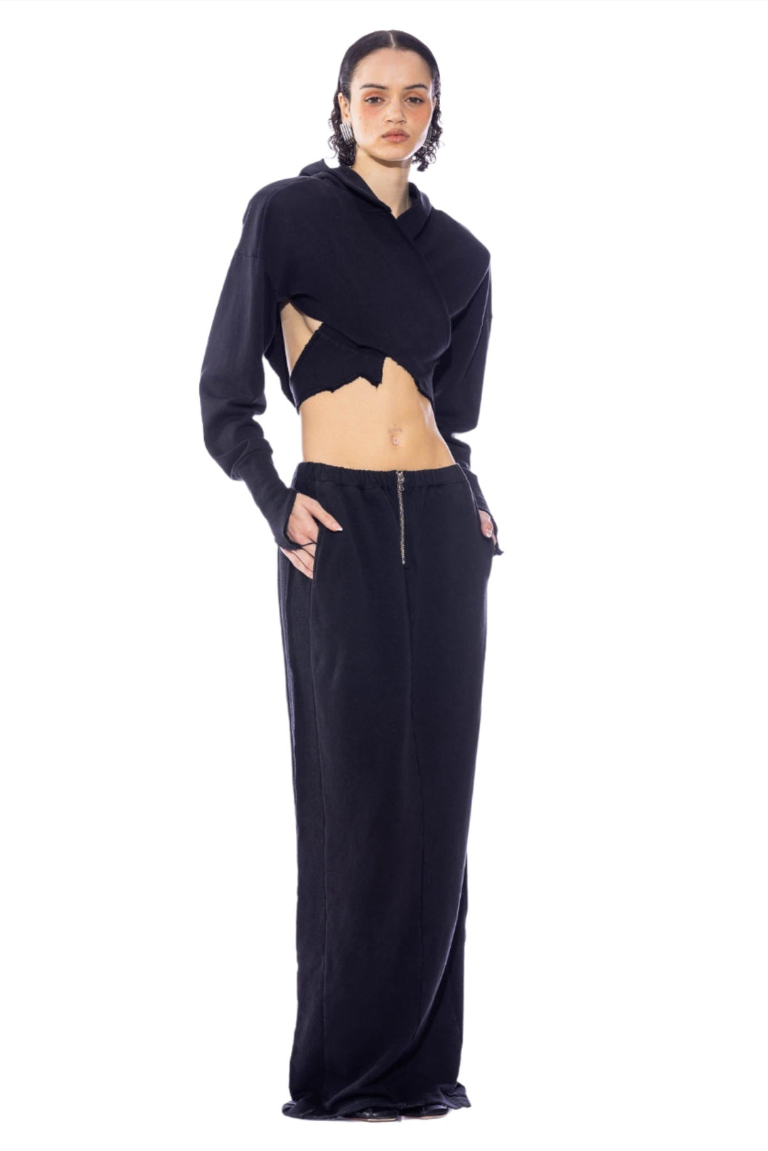 PORTERHOUSE MAXI SKIRT IN BLACK TERRY