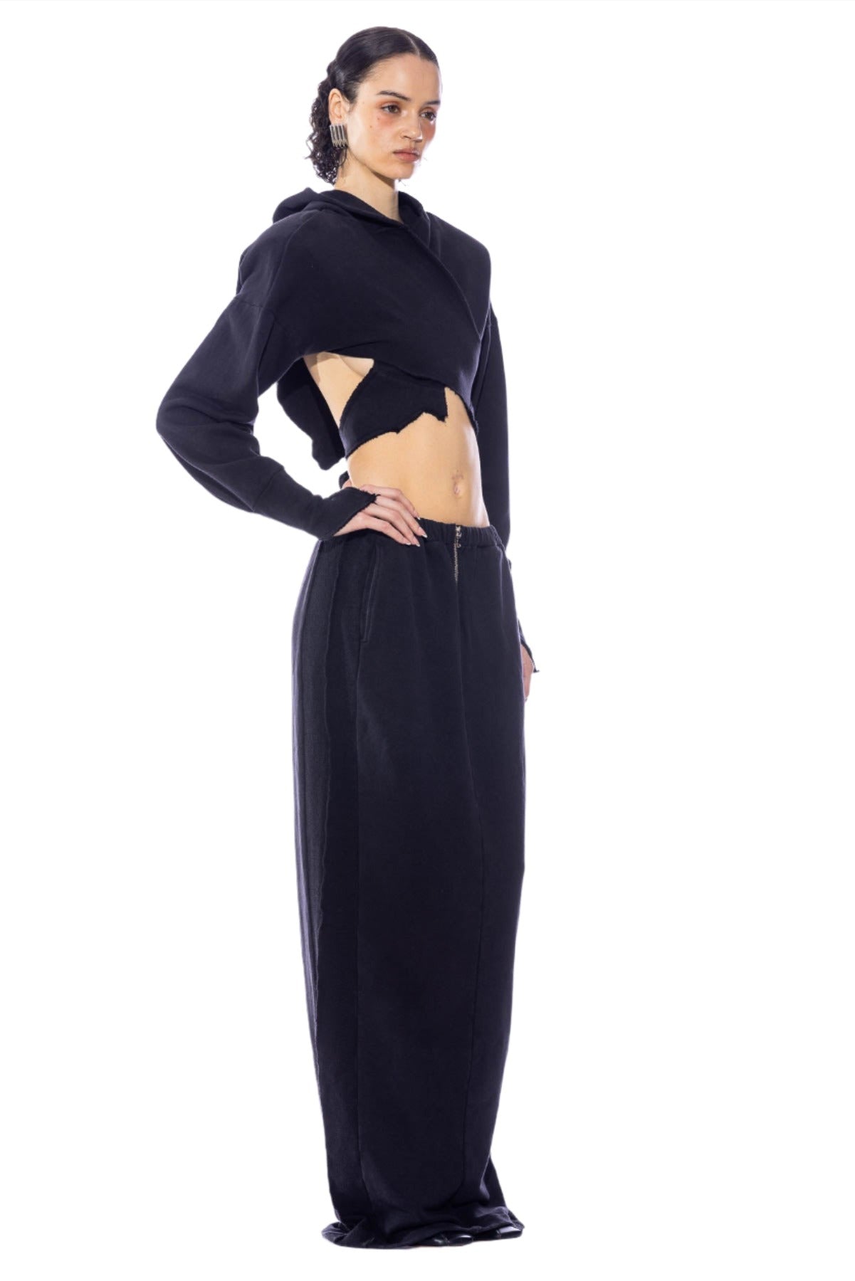 【PORTERNA】Shami Long Skirt Sami Miro Vintage - FOLD OVER MINI SKIRT IN CHARCOAL TERRY