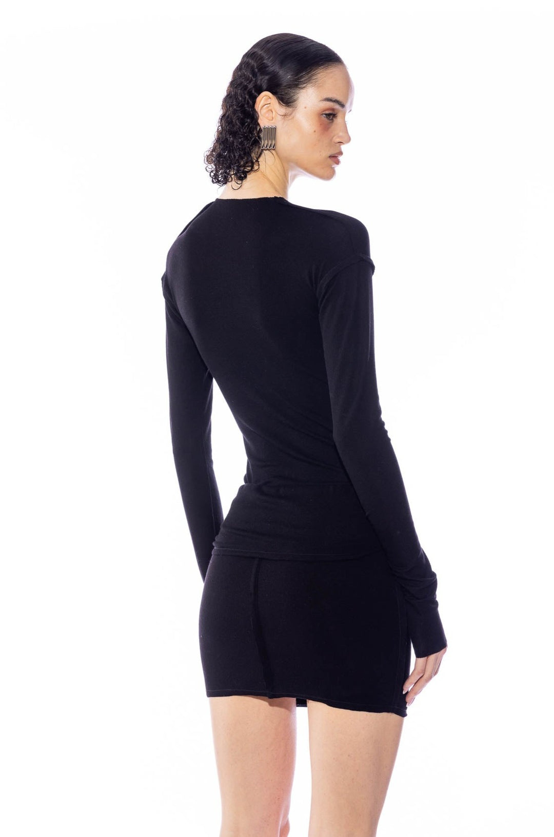 RAW CREWNECK BODYSUIT IN BLACK RIB