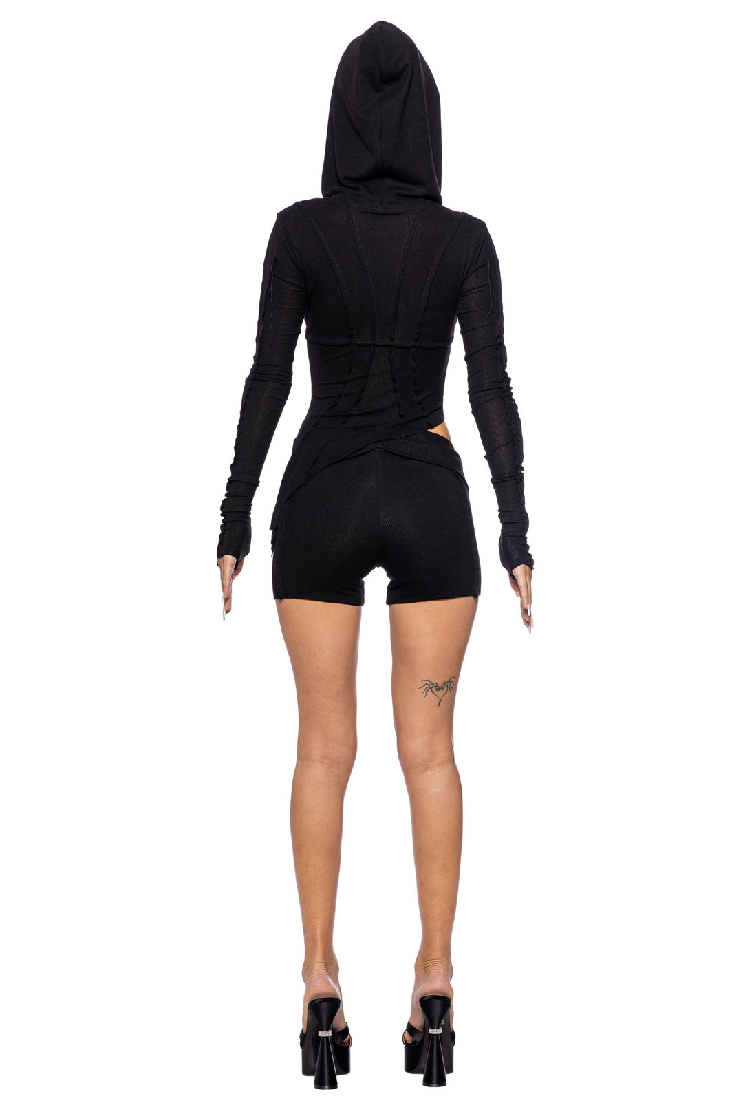 FOLD OVER SHORTS IN BLACK ECO RIB