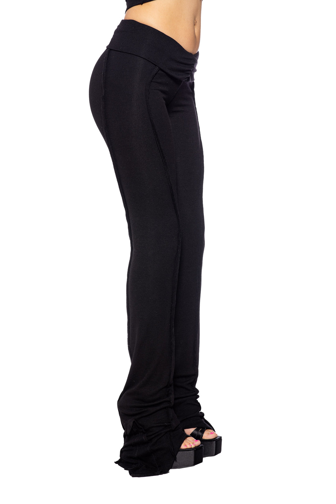 FOLD OVER PANTS IN BLACK ECO RIB