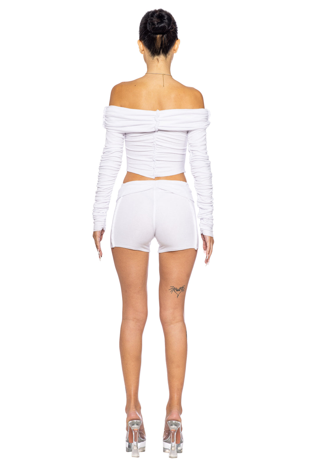 FOLD OVER SHORTS IN WHITE ECO RIB