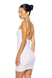 LOW BACK DOUBLE LAYER TANK DRESS IN WHITE ECO RIB