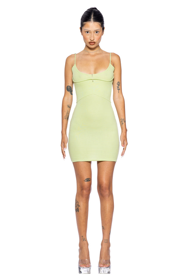 LOW BACK DOUBLE LAYER TANK DRESS IN MATCHA ECO RIB