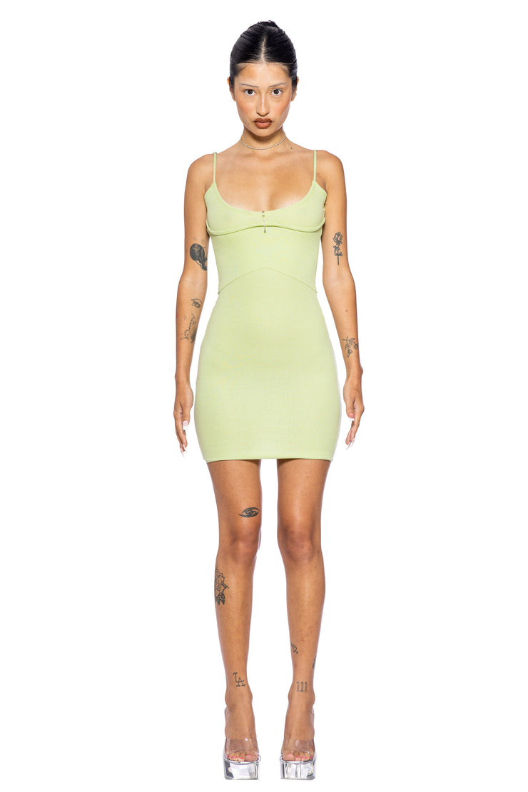 LOW BACK DOUBLE LAYER TANK DRESS IN MATCHA ECO RIB